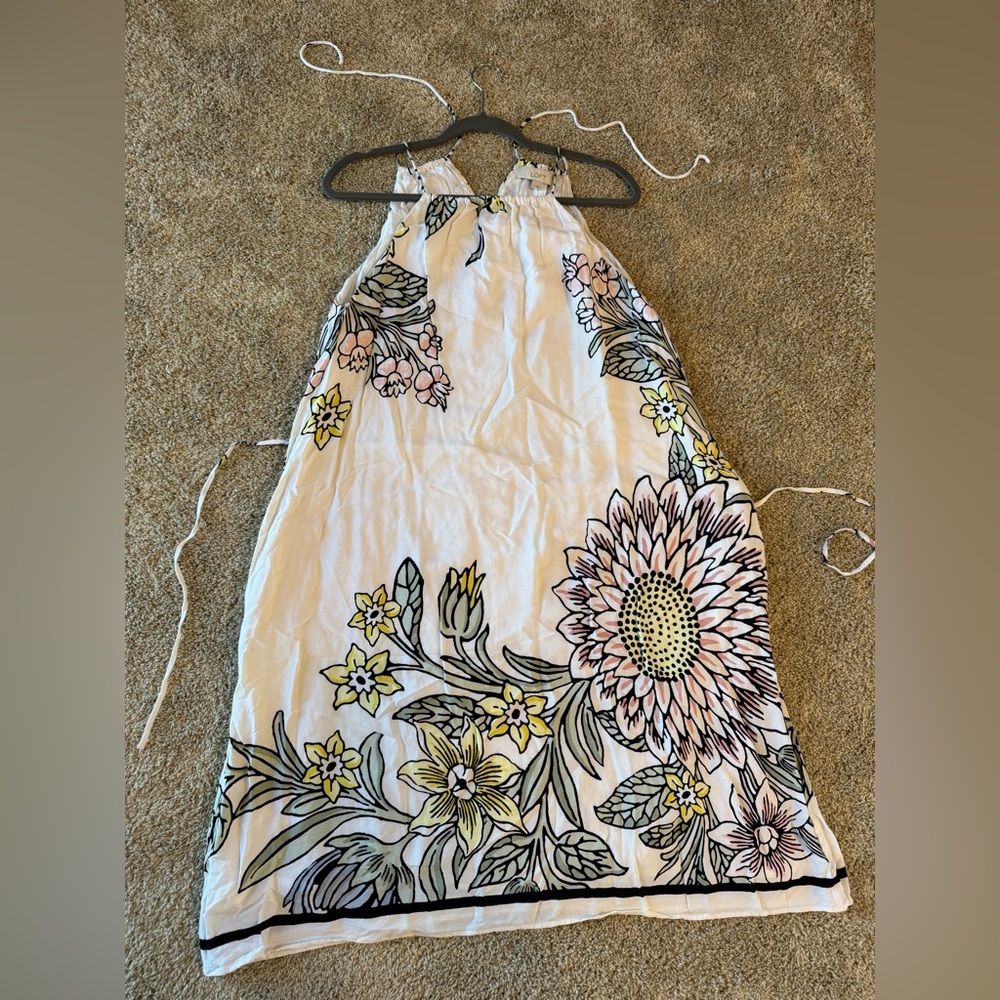 LOFT Floral Tie Waist Dress